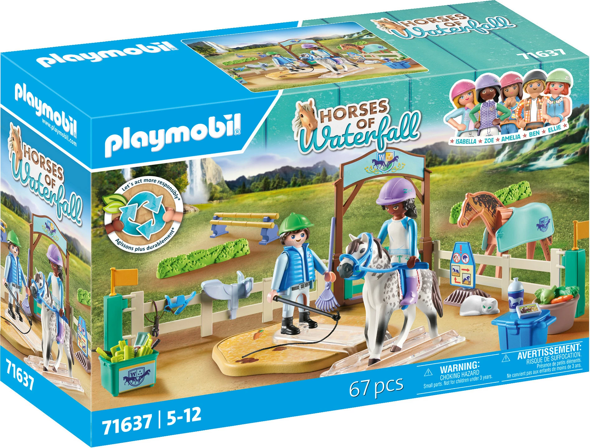 Set lodrash Playmobil Horses of Waterfall 71637, shkollë kalërimi, 67 pjesë, shumëngjyrëshe