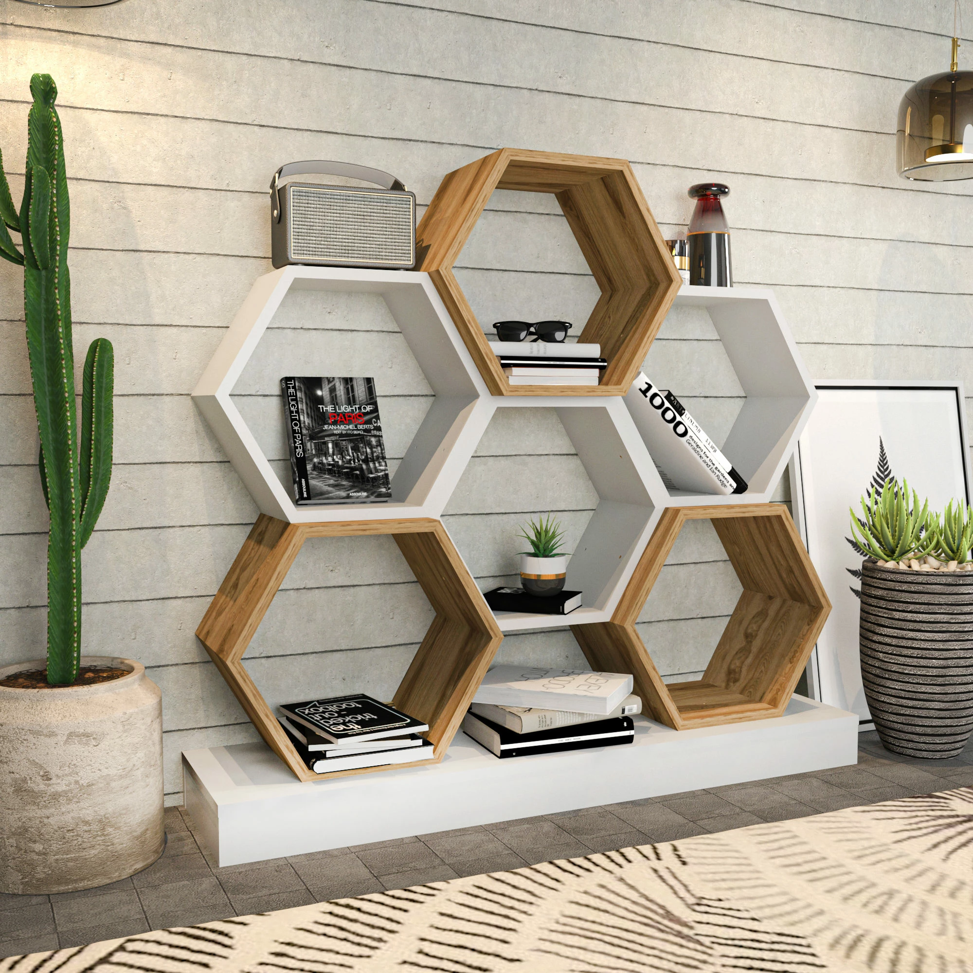 Raft librash Hanah Home, Cicek, bardhë dhe lis