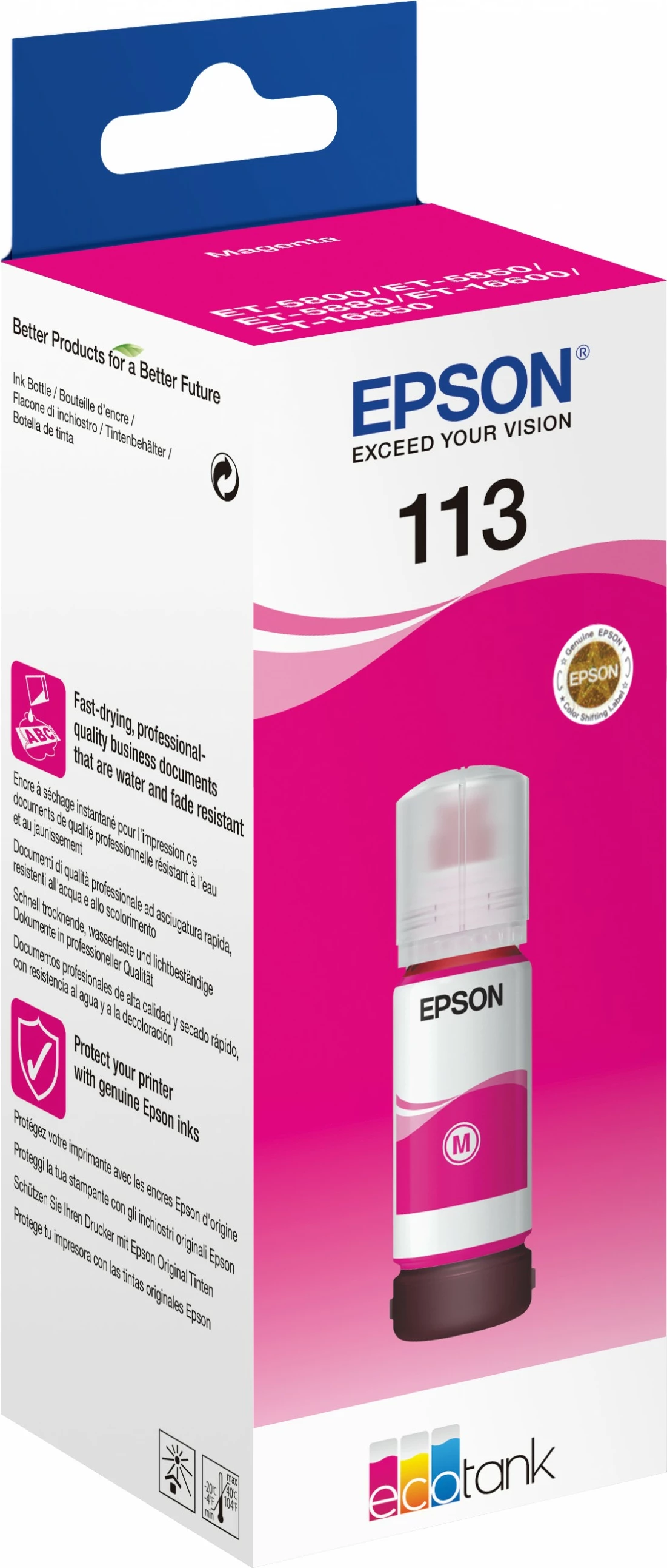 Bojë Epson EcoTank 113 Magenta, 70ml, për ET-5880/5850/5800/16650/16600