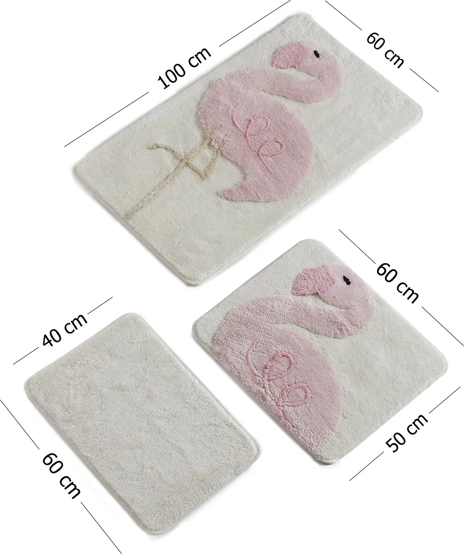 Set tapetash për banjo, 3 copë, flamingo rozë, akrilik