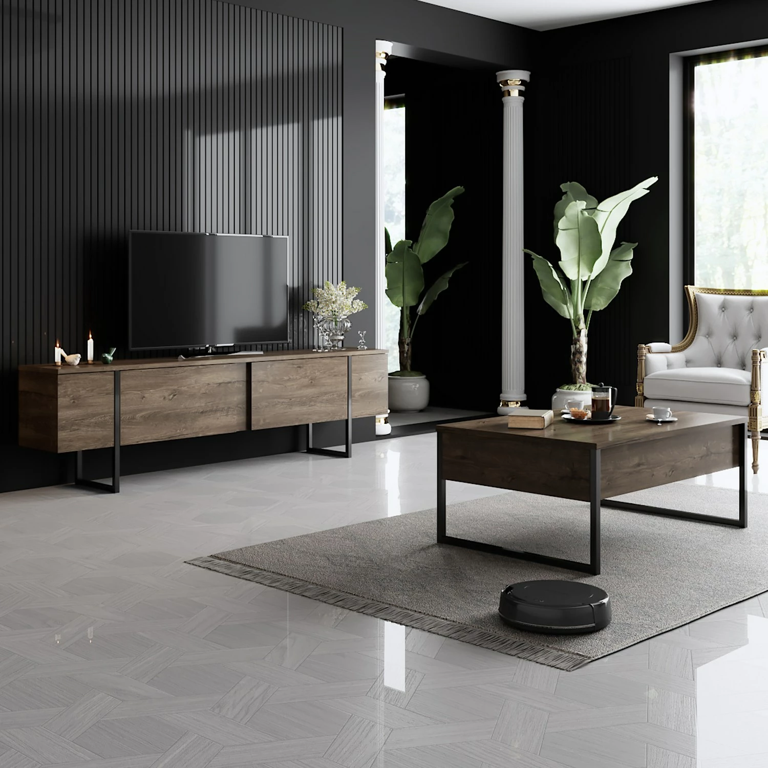 Tavolinë kafeje Hanah Home, Luxe, ngjyrë arre dhe e zezë