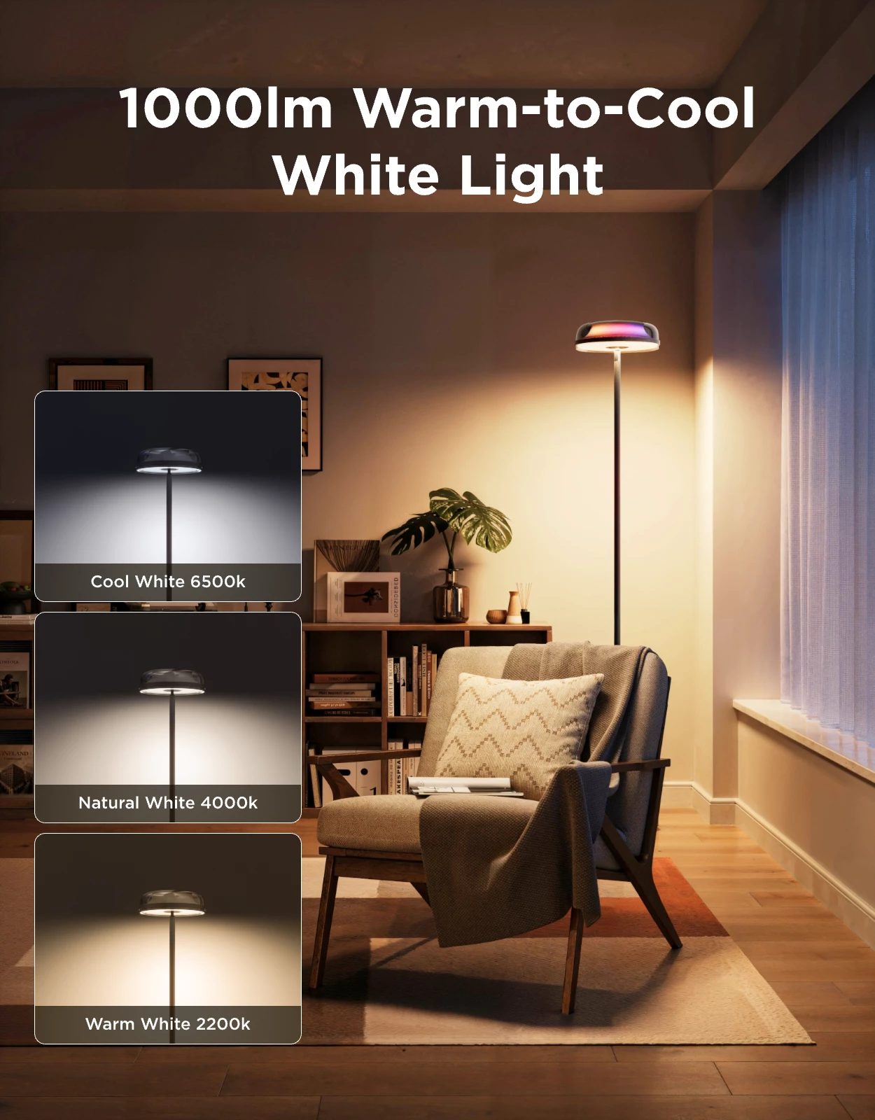 Llambë dyshemeje Govee Uplighter Floor Lamp, 3 zona drite, smart (Alexa/Google Assistant/Matter)