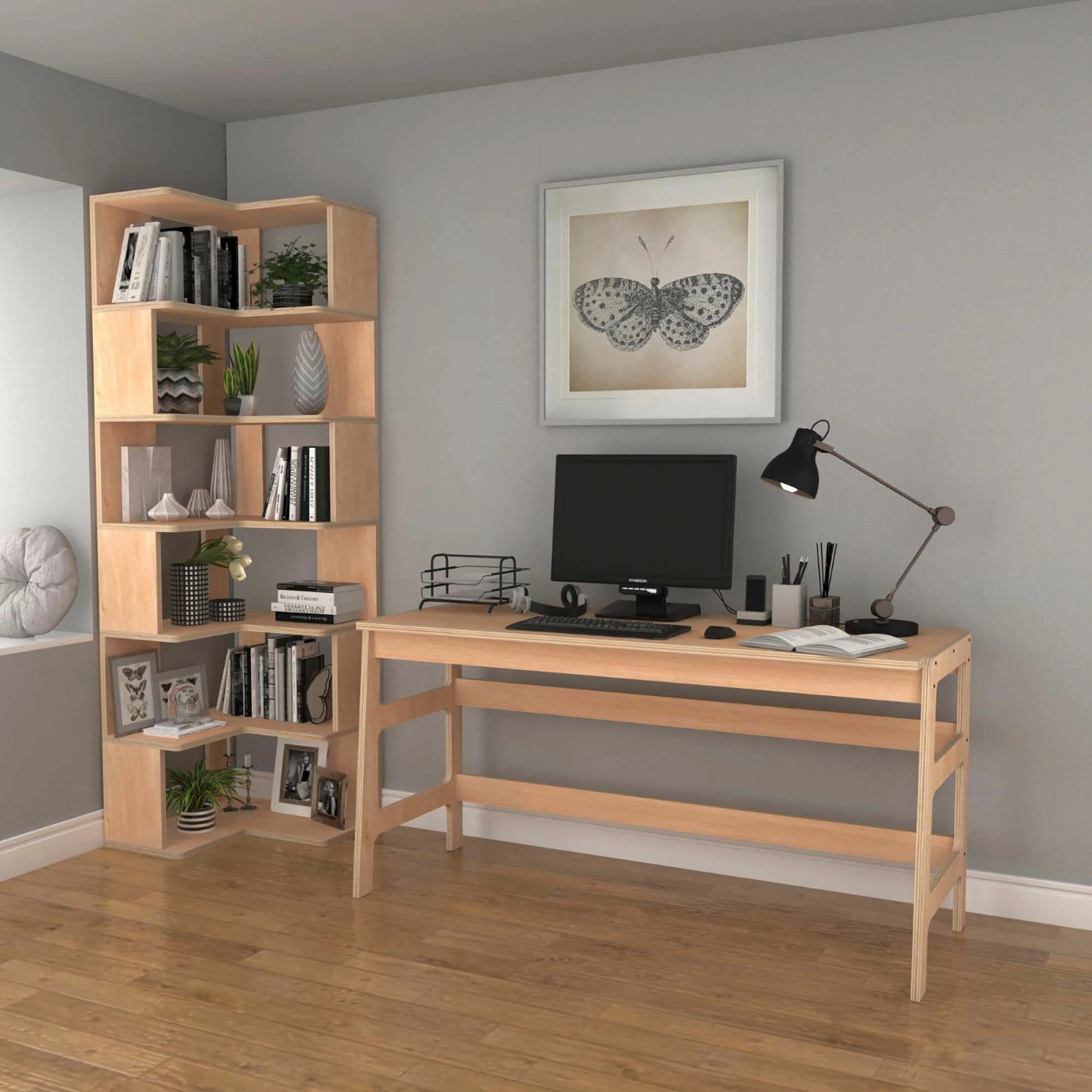 Set tavoline studimi me raft librash, ngjyrë natyrale, Skye Decor, CPT4801-150