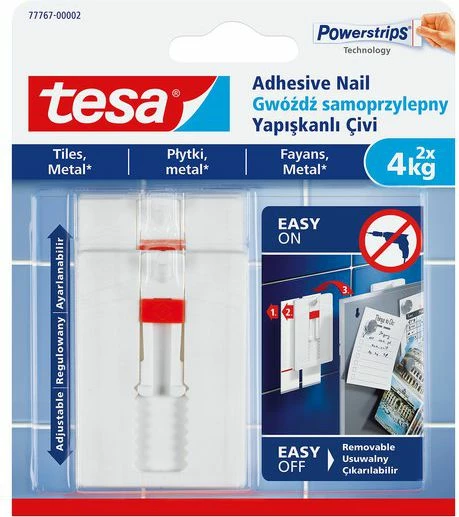 Gozhdë vetë-ngjitëse e rregullueshme Tesa H7776702, deri 4 kg, për pllaka dhe metal, 2 copë