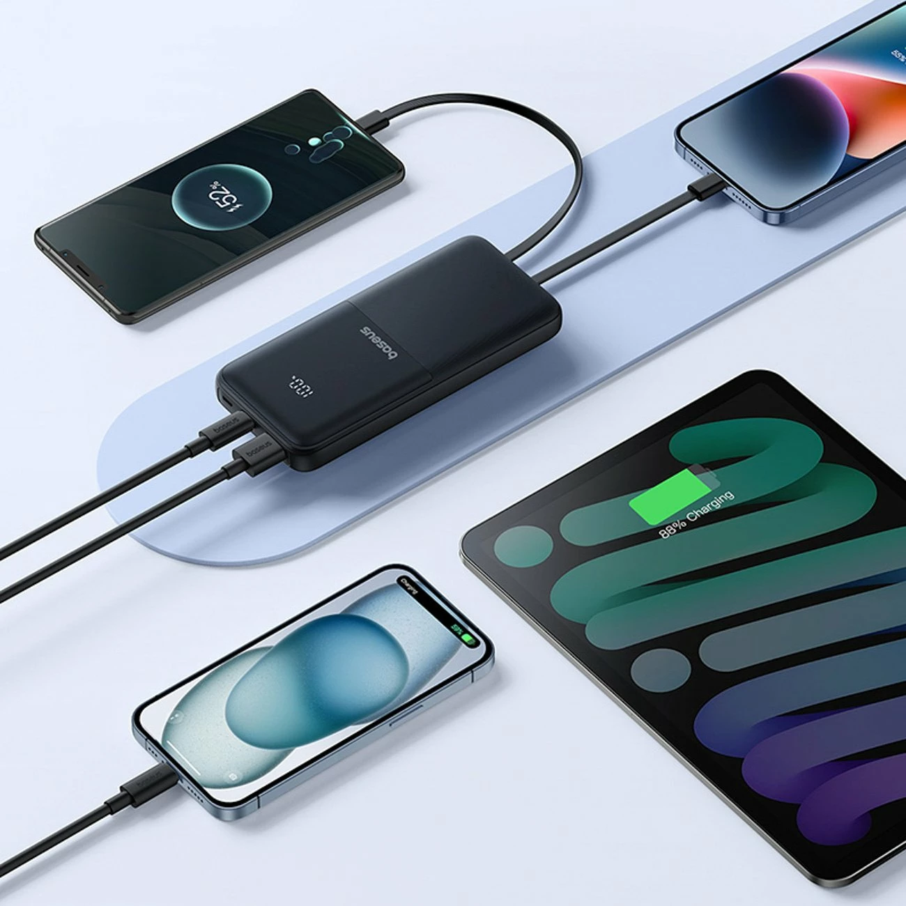 Powerbank Baseus Lipow 10000mAh 22.5W me ekran, me kabllo të integrume + kabllo USB-A në USB-C 0.2m, i zi
