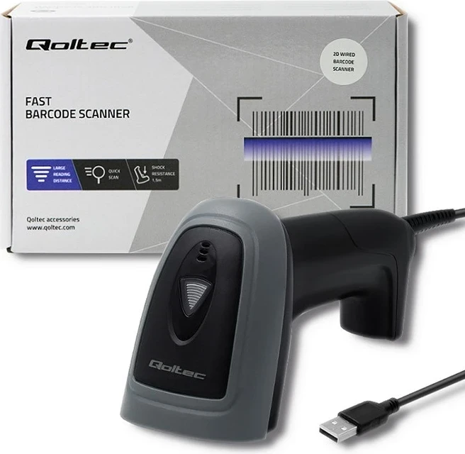 Skaner për barkode Qoltec 50863, 1D/2D, USB, i zi