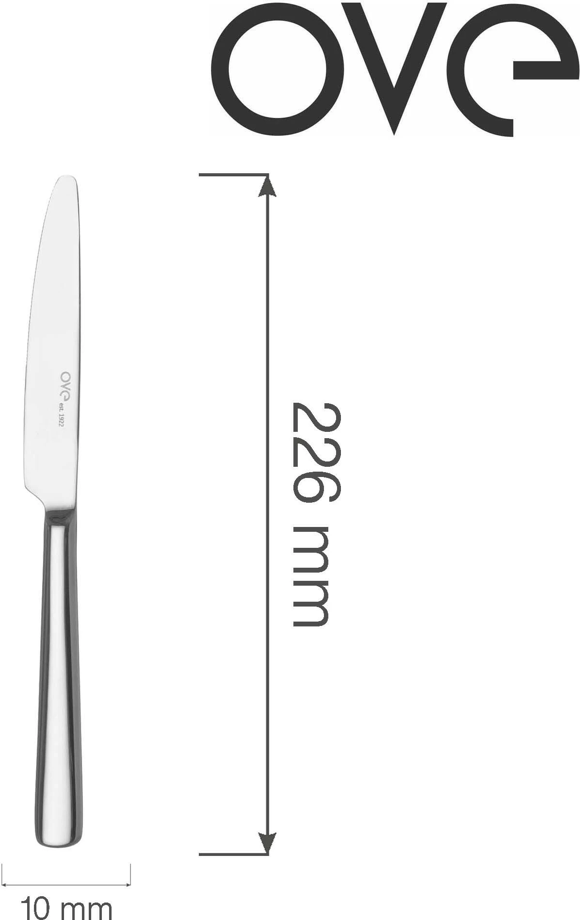 Thikë tavoline OVE Adria 226 mm, çelik inox 18/10, set 12 copë, argjendtë