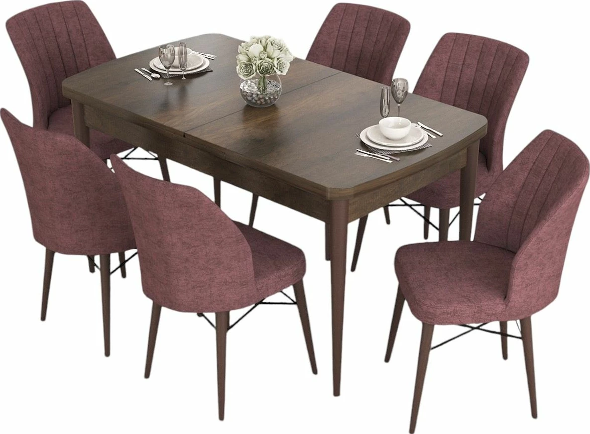 Tavolinë me karrige, zgjatshme, 7 copë, Skye Decor, ngjyrë barok dhe dusty rose