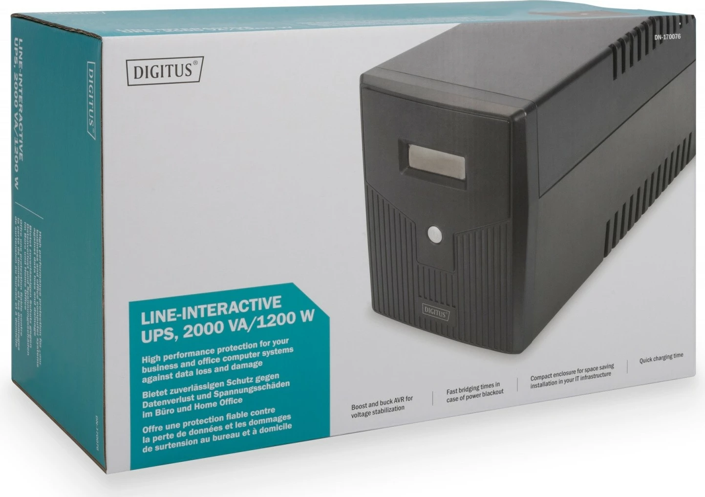 UPS Digitus DN-170076, 2000VA/1200W, Line-Interactive, 2x12V/9Ah, 4xSchuko, Ekran LCD, i zi