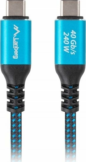 Kabllo USB-C në USB-C Lanberg CA-CMCM-45CU-0015-BK, USB4, 1.5 m, 40 Gb/s, 240W PD, 8K@60Hz, zi-blu