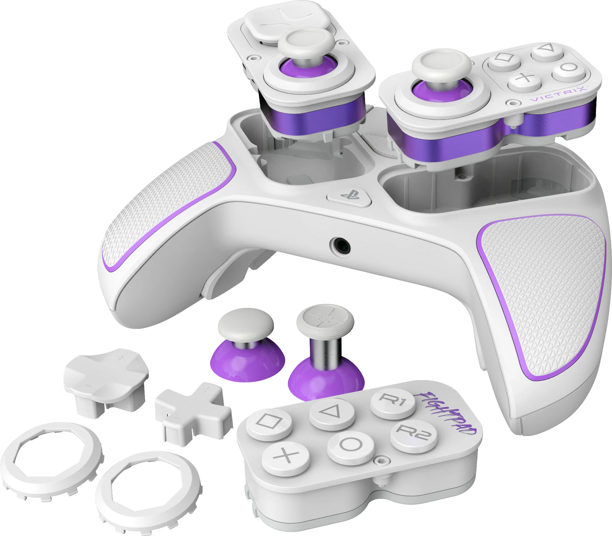 Kontroller lojërash PDP Victrix Pro BFG Wireless, për PS5/PS4 & PC, USB-C, bardhë/vjollcë
