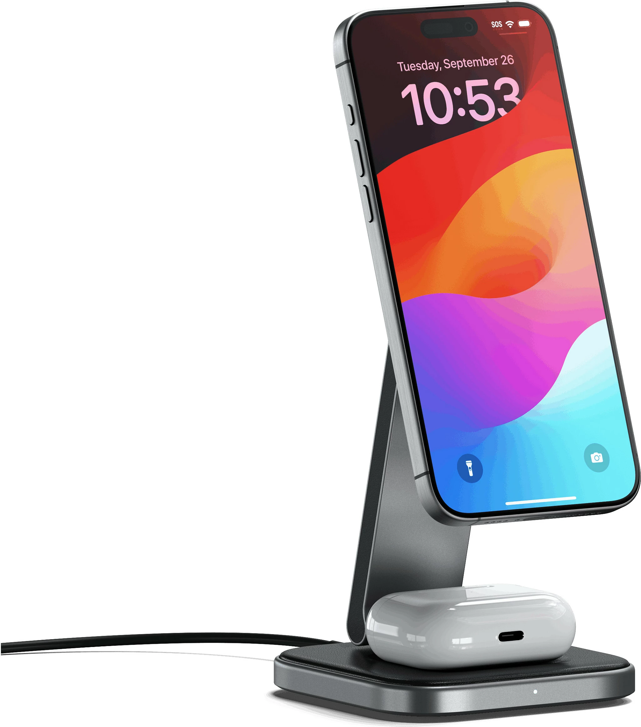 Karikues wireless Satechi 2-në-1 Qi2 i palosshëm, për Celular dhe Kufje, i zi