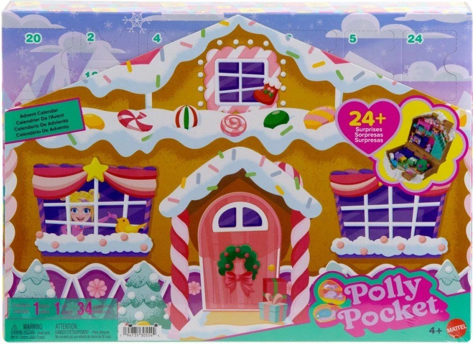 Kalendar aventi Mattel Polly Pocket JFV13, 1 mikro kukull + 24+ aksesorë, set