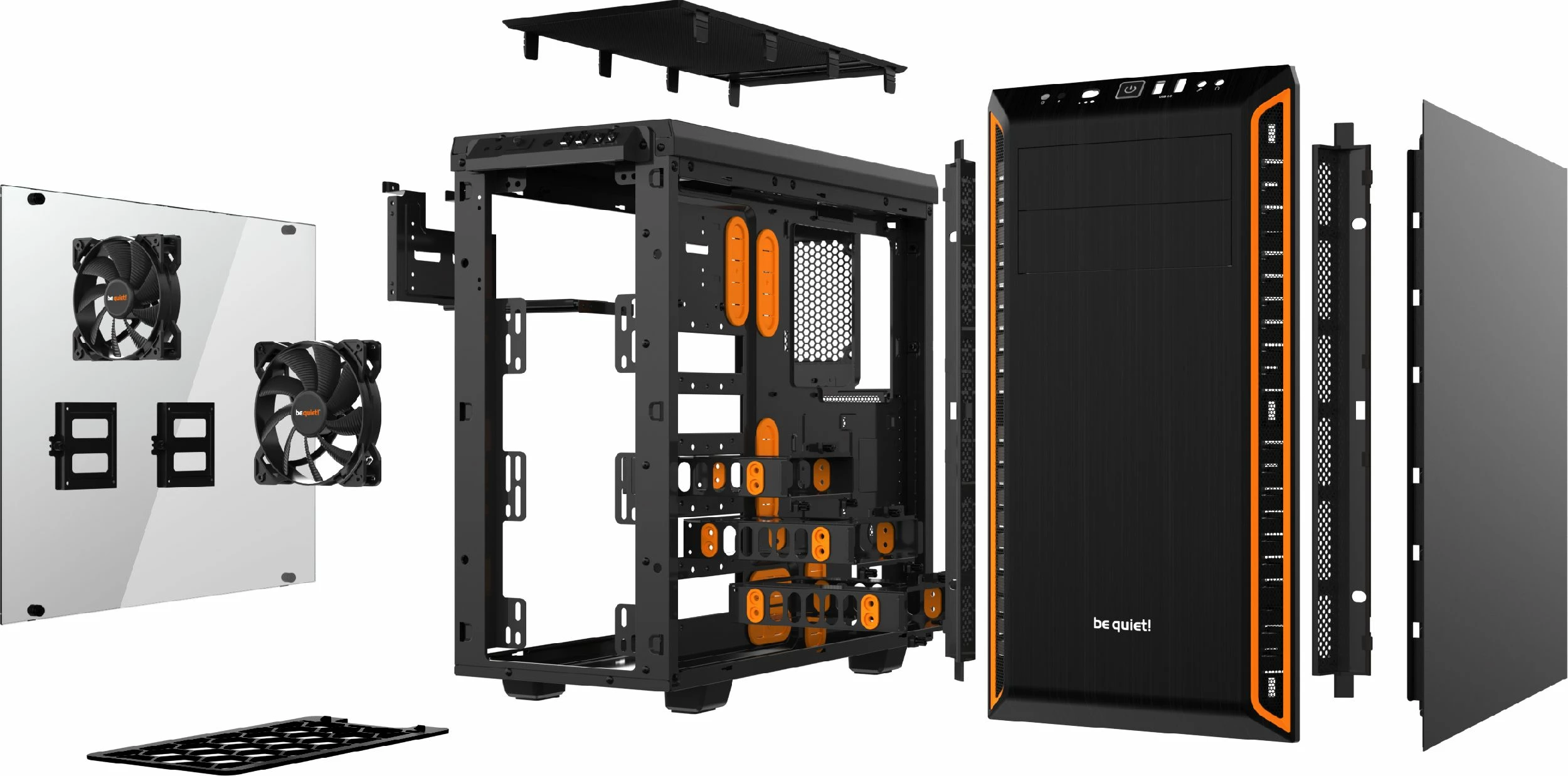 Kasë be quiet! Pure Base 600 Window BGW20, Midi Tower ATX/mATX/Mini-ITX, panel anësor xham i kalitur, 2x USB 3.0, e zezë/portokalli