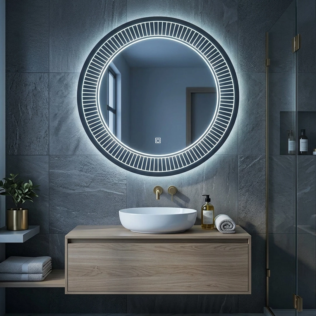 Pasqyre me LED dhe Touch Sensor, Modeli DIELL (LED i Ngrohte / LED i Ftohte) - Pasqyre per Banjo Rrethore [Madhësia: 70 cm] [Ngjyra e LED-it: Ftohtë]