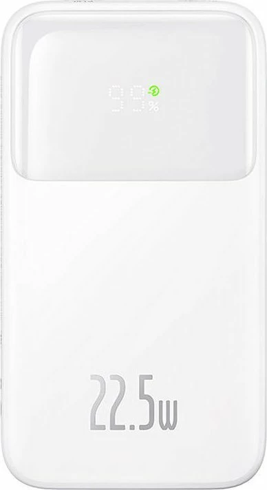Powerbank Baseus Comet 10000mAh 22.5W me ekran, me kabllo të integrume USB-C/Lightning, e bardhë