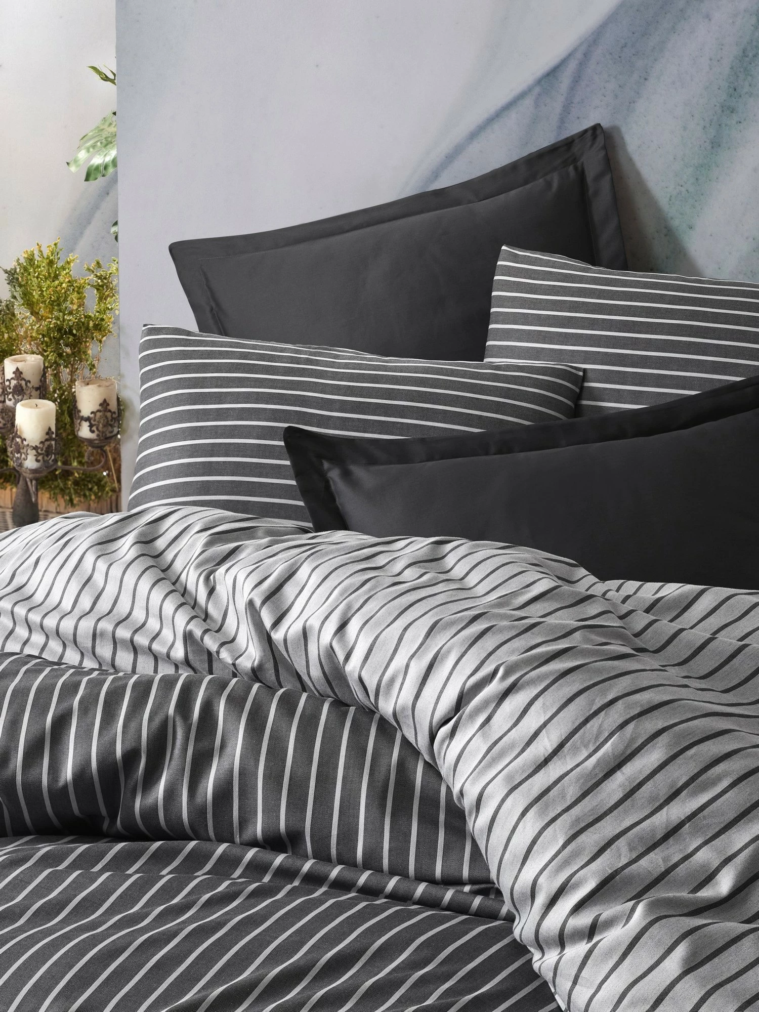 Set mbulesë për jorgan dopio, bambu, anthracite, L'essentiel