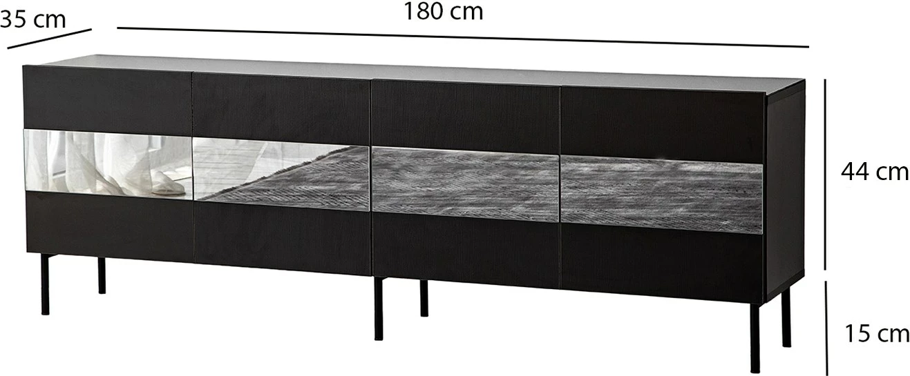 Komodë TV Skye Decor, Leon, e zezë dhe fume