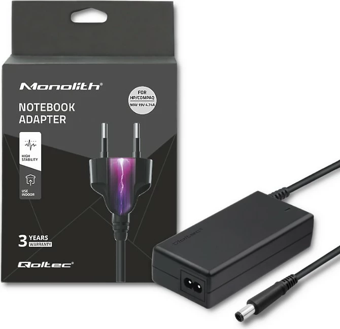 Kasë rryme Qoltec 50086.90W për HP/Compaq, 19V, 4.74A, 7.4x5.0mm, 90W, e zezë