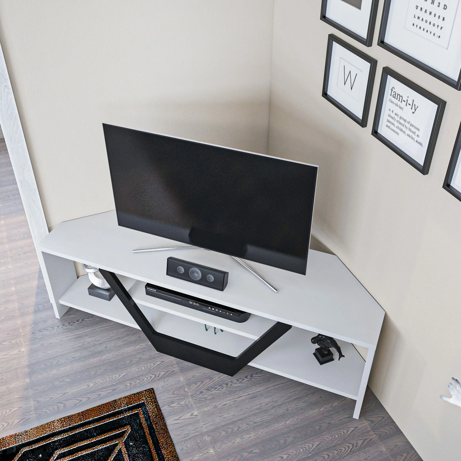 Komodë TV Hanah Home, Sares, e bardhë dhe e zezë