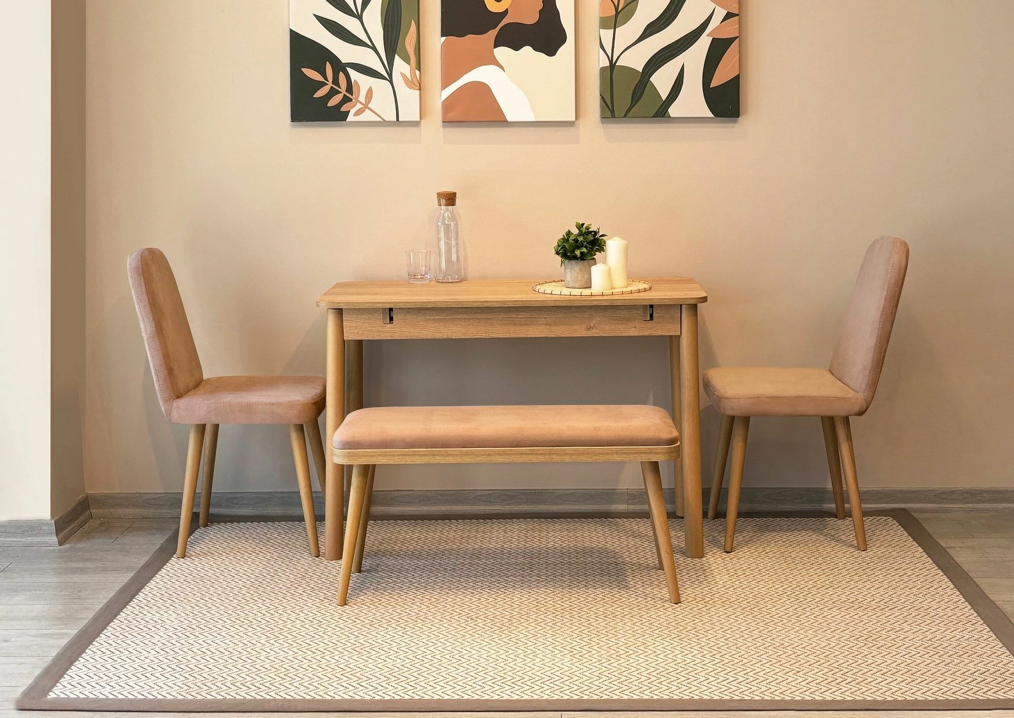 Set tavoline me karrige, zgjatues, 4 pjesë, Skye Decor, Vina Mini 01 0900, ngjyrë lis dhe gur