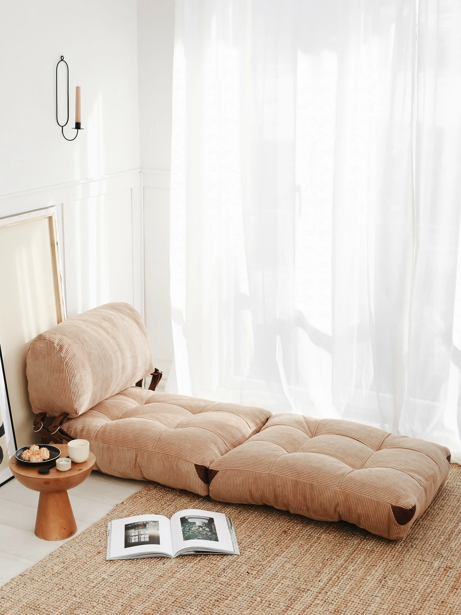 Krevati-karrige një vendësh, kadife Fold, ngjyrë deve, Atelier del Sofa