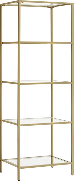 Raft metalik me sipërfaqe qelqi Letus, ngjyrë ari, 40x30x125cm