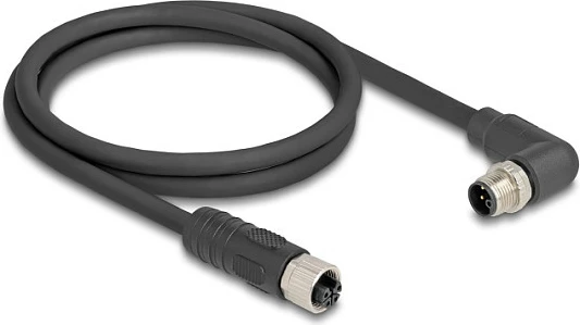 Kabllo DeLOCK M12 L-coded 4 Pin, mashkull kënd 90° te femër e drejtë, 1 m, e zezë