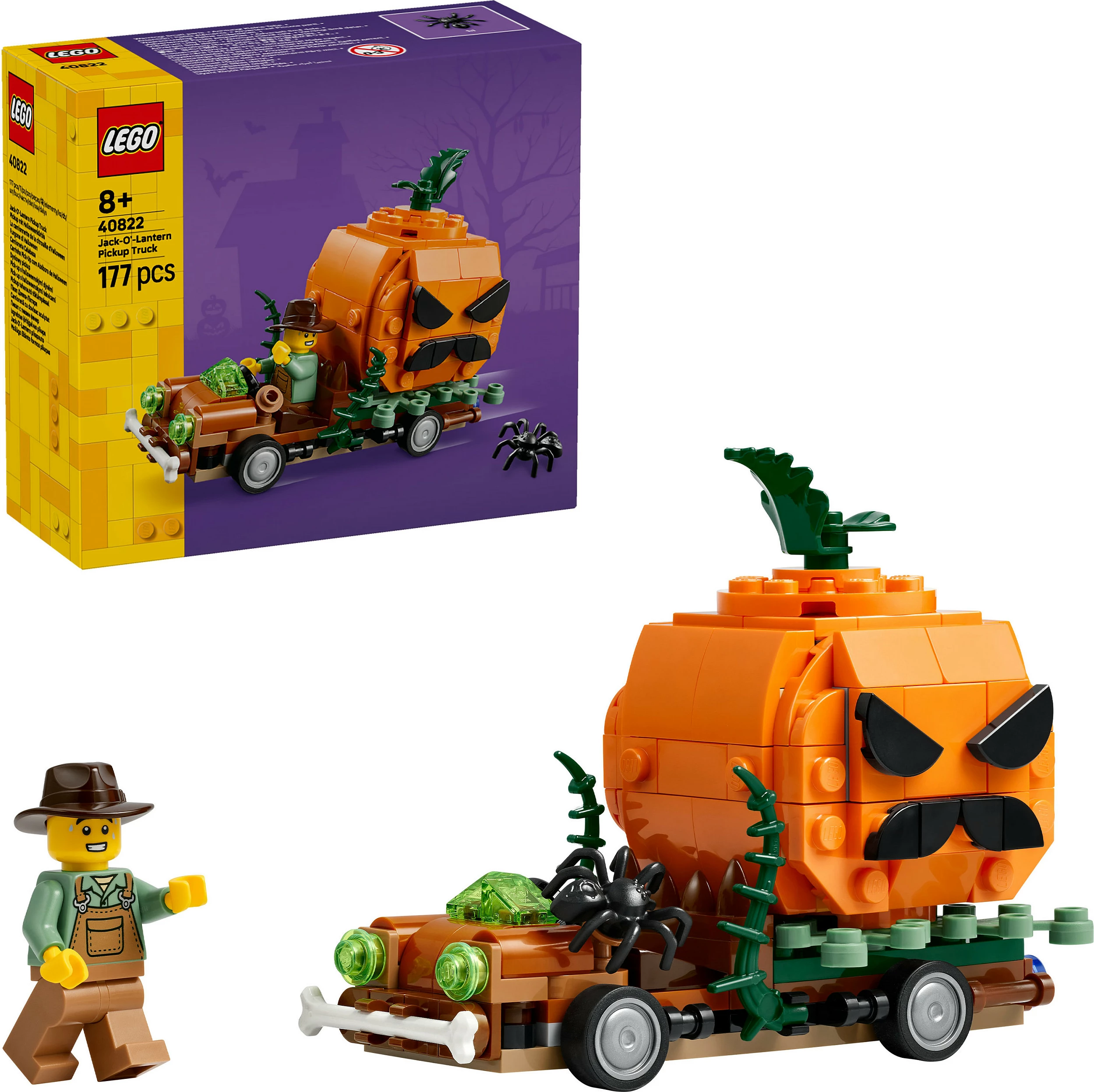 Set ndërtimi LEGO 40822 Jack-O-Lantern Pickup Truck, 177 pjesë, 8+, portokalli
