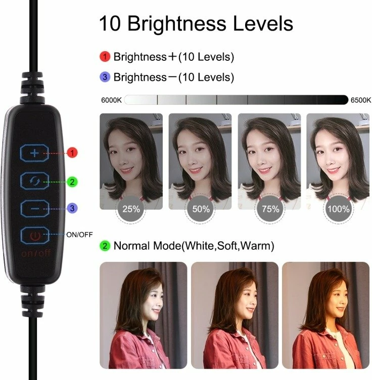 Llambë unazë LED Puluz PU391 me bazë të rregullueshme, 6.5W, tripod i vogël, e bardhë