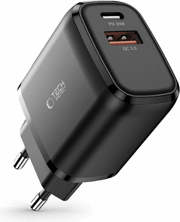 Karikues murit Tech-Protect C20W, 20W, 2 porta USB-C & USB-A, i zi