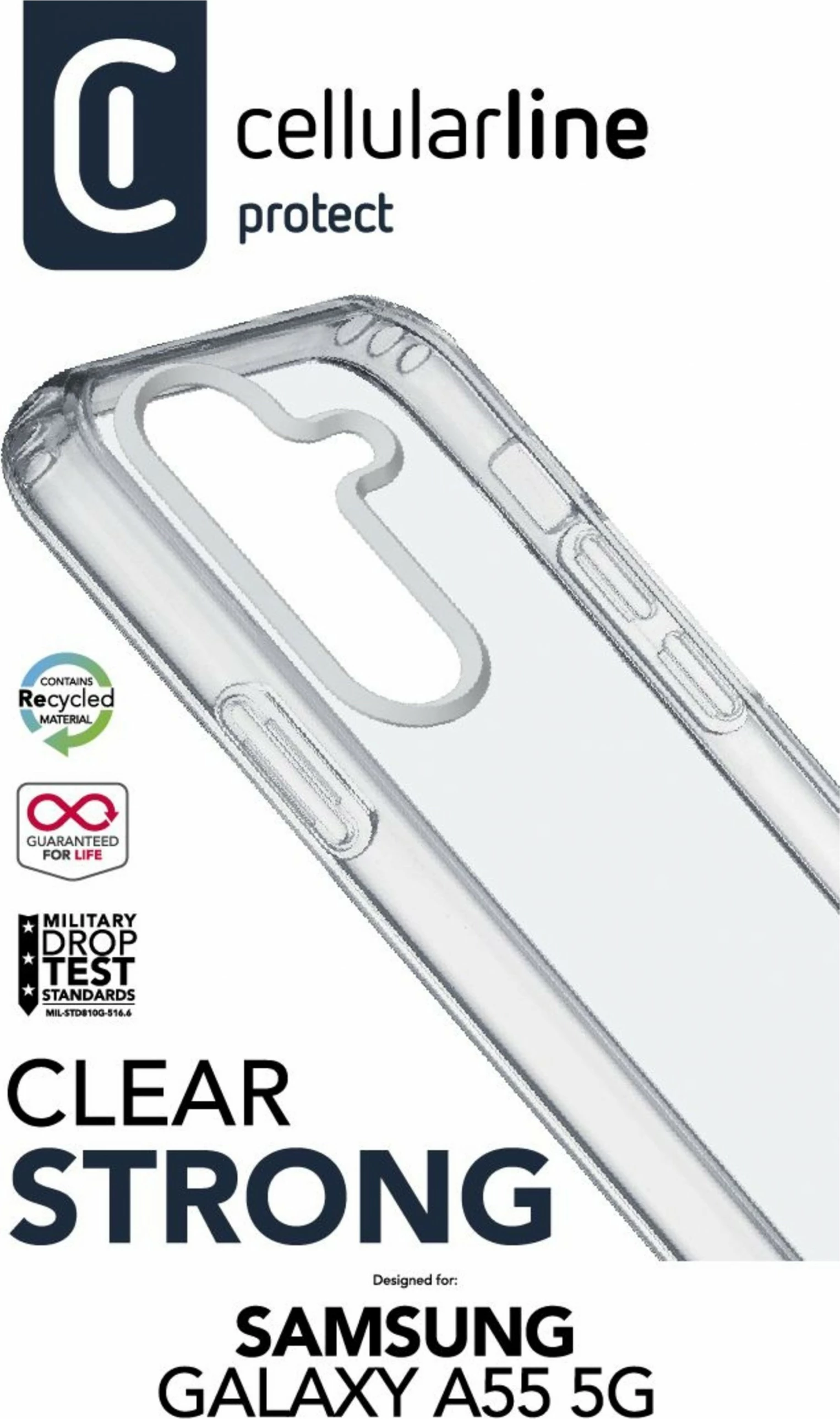 Mbështjellës Cellular Line Clear Strong për Samsung Galaxy A55 5G, transparent
