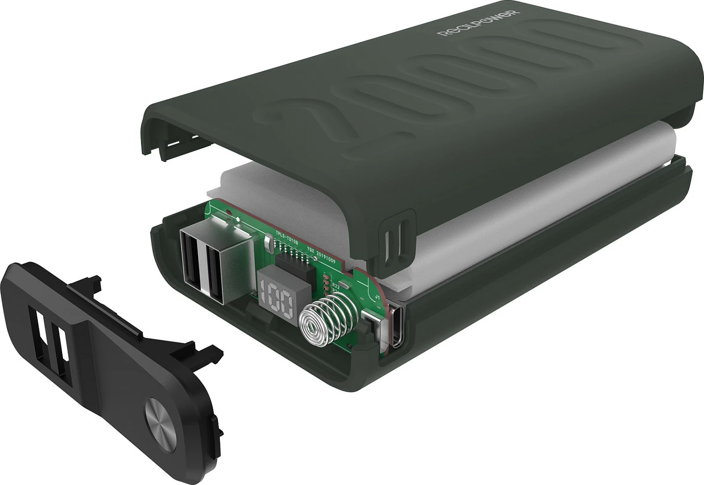 Powerbank RealPower 333646, 20000 mAh, USB-C PD, jeshile