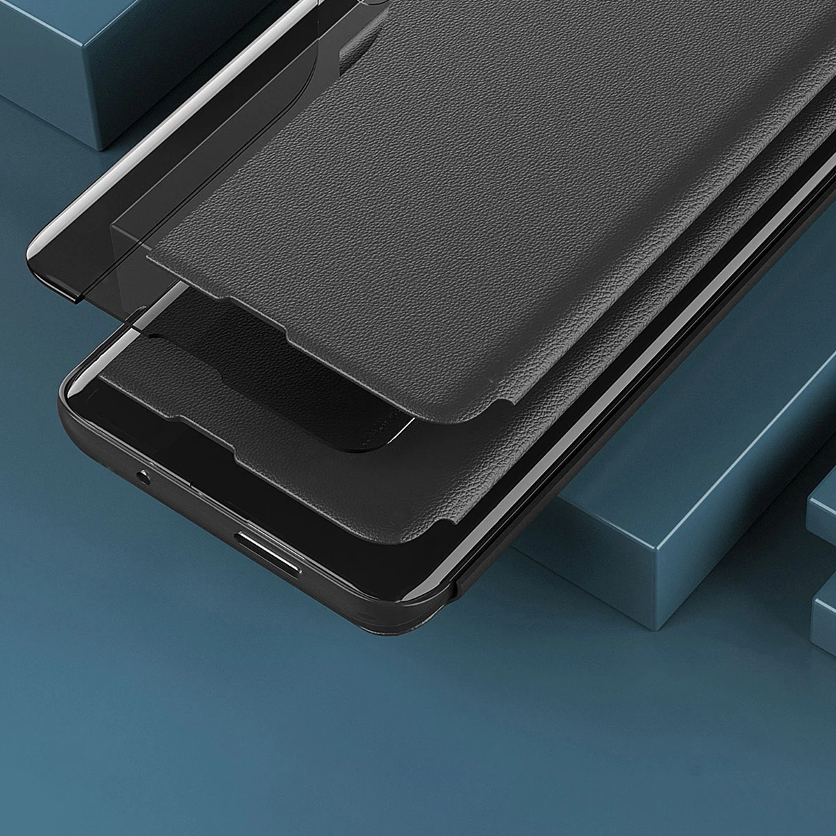 Mbështjellës Hurtel Eco Leather View Case për Samsung Galaxy S23+, i zi