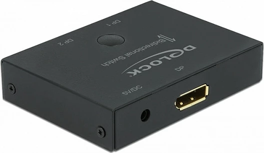 Switch DisplayPort DeLOCK 2-në-1 bidireksional, 8K 30Hz, metal, kabllo 1m, i zi