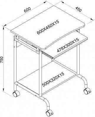 Tavolinë kompjuteri Techly 305694, MDF fagu, metal argjend, 60x45x75cm