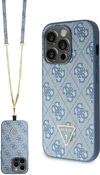 Mbështjellës Guess GUHCP15XP4TDSCPB për iPhone 15 Pro Max 6.7", Crossbody 4G Metal Logo, Kaltër