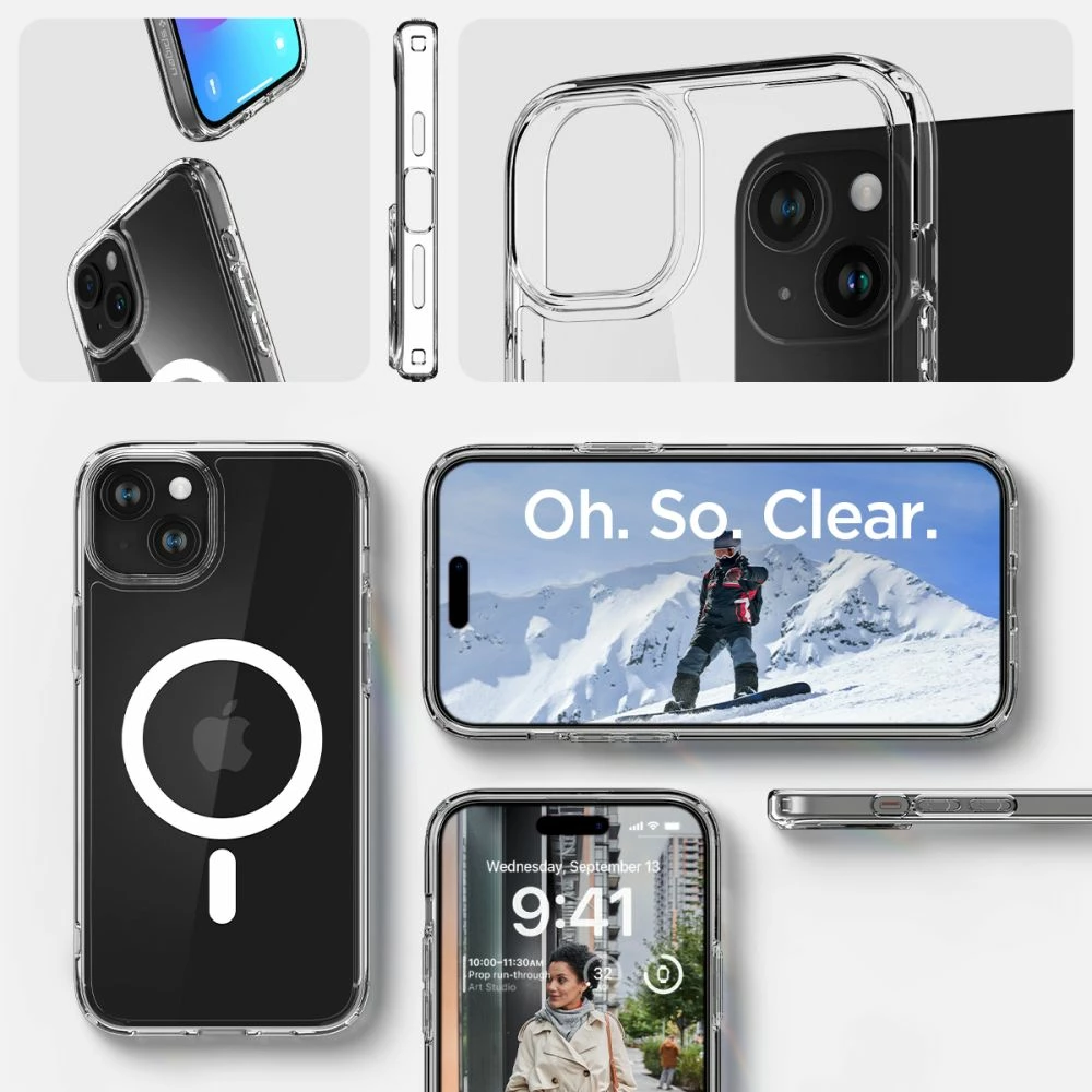 Mbështjellës Spigen Ultra Hybrid Mag për iPhone 15, MagSafe, Transparent/Bardhë