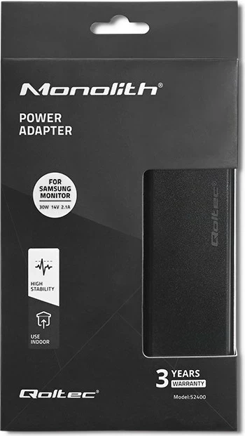 Qoltec 52400 Përshtatës i rrymës për monitor Samsung 30W | 14V | 2.1A | spina 6.5*4.4 | + kabllo rryme