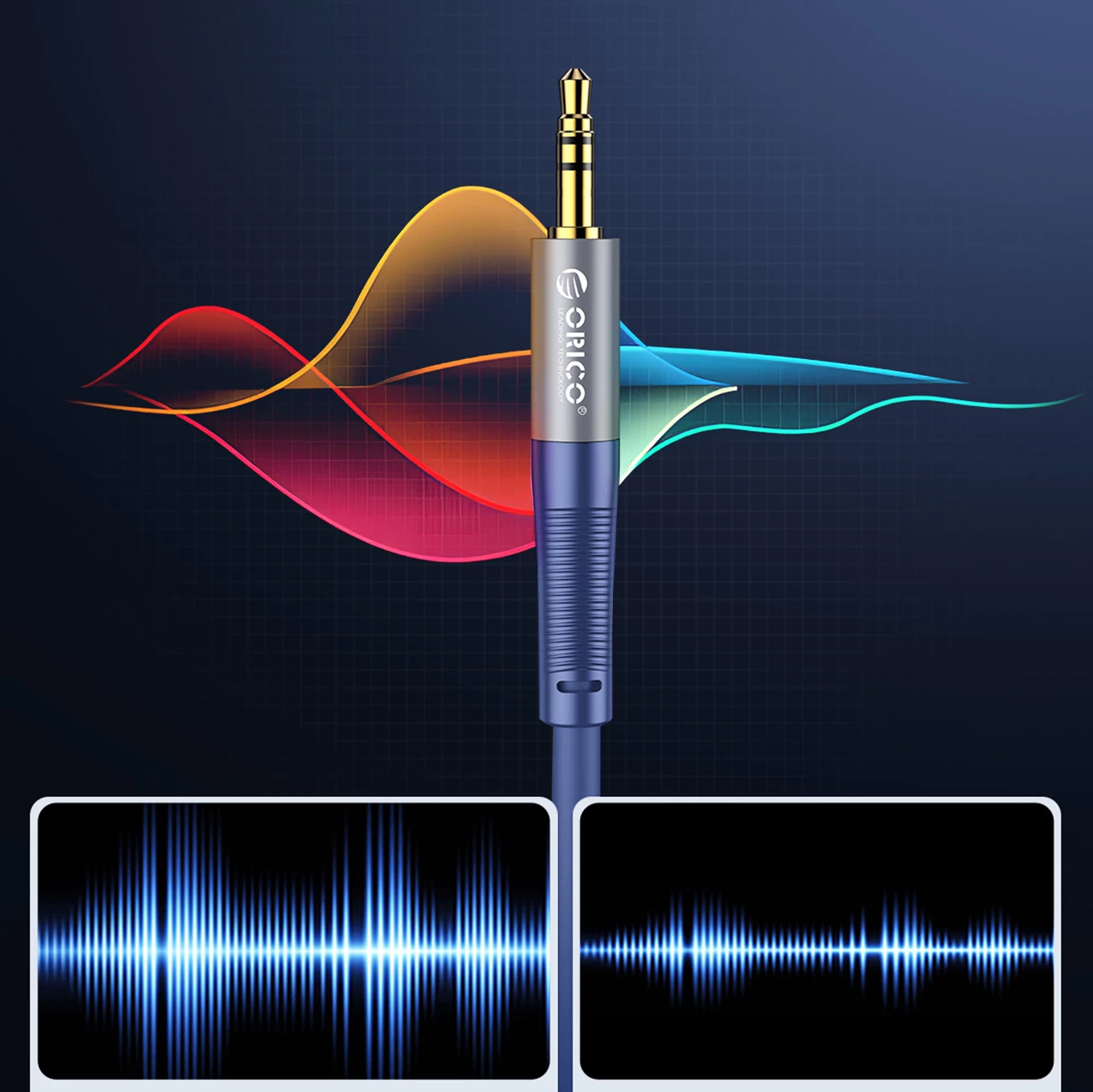Kabllo audio Orico AXRF mini jack 3.5 mm në 2x RCA femër 1.5 m, blu