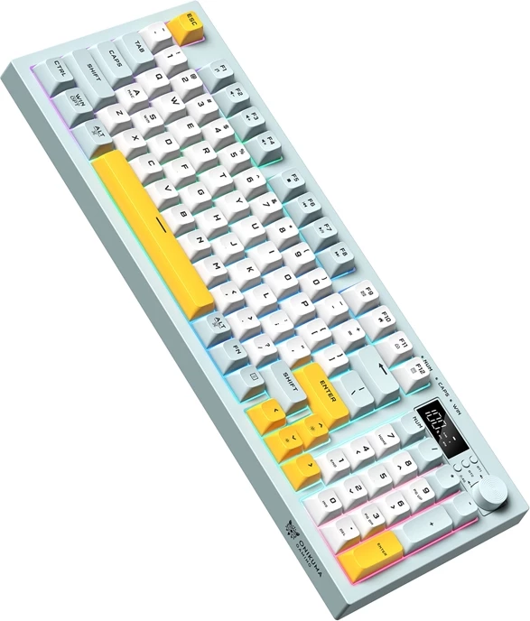 Tastierë gaming ONIKUMA G80, 94 taste, tri-mode Bluetooth 5.0/2.4 GHz/USB-C, OLED dhe rrotë kontrolli, RGB, pastel multicolor