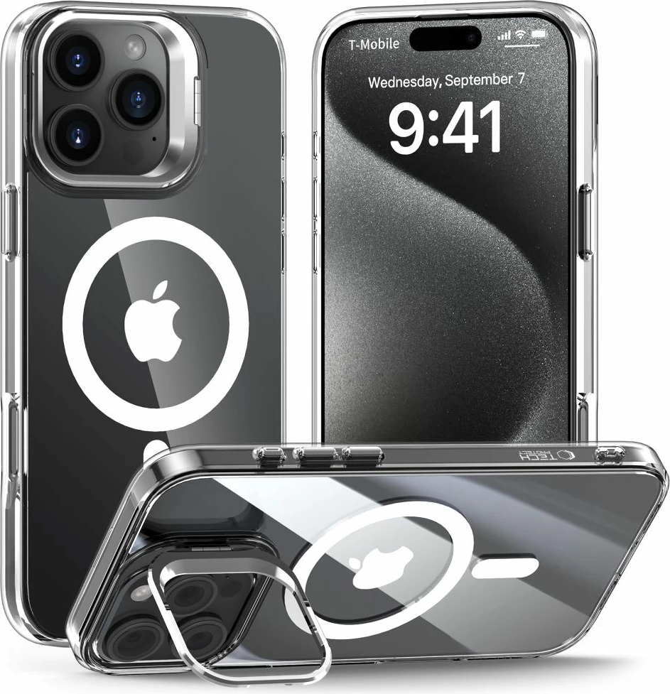 Mbështjellës Tech-Protect MagStand MagSafe për iPhone 16 Pro, Transparent