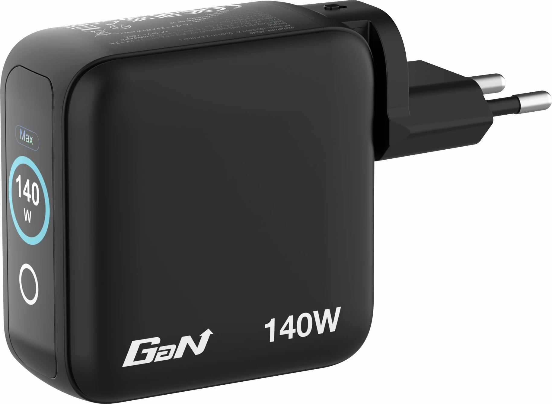 Karikues GaN Verbatim Mini 140W (30240) 3xUSB-C PD/1xUSB-A QC me ekran touch TFT, me priza ndërrueshme EU/UK/USA, i zi