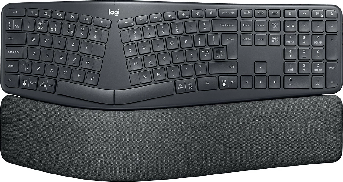 Tastierë Logitech ERGO K860, Full-size, Wireless, RF Wireless + Bluetooth, Graphite