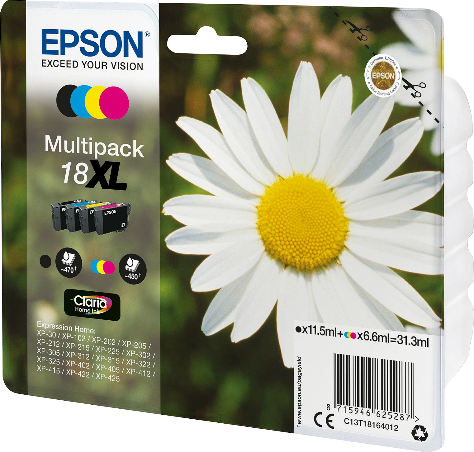 Multipaketë bojë Epson 18XL Claria Home Ink, XL, 4 ngjyra, 31.3ml