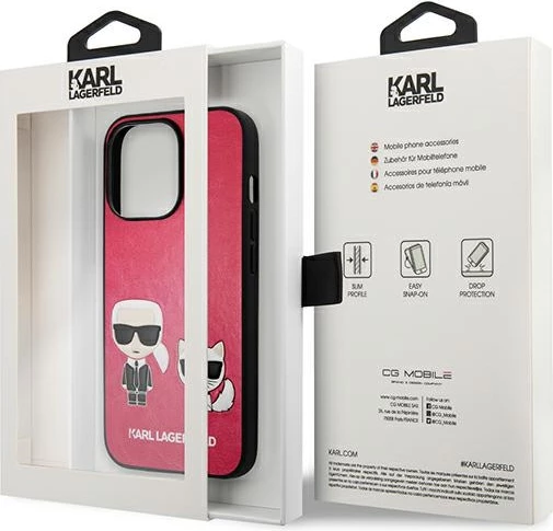 Mbështjellës Karl Lagerfeld KLHCP13LPCUSKCP për iPhone 13/13 Pro 6.1", Ikonik Karl & Choupette, fuksia