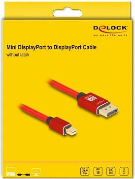 Kabllo Mini DisplayPort në DisplayPort DeLOCK, 2 m, 8K 60Hz, DP 1.4, e kuqe