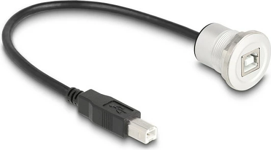 Kabllo USB DeLOCK 88182, USB-B mashkull në USB-B femër (panel mount), 0.3m, USB 2.0, e zezë/argjend