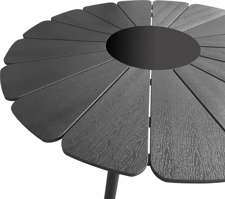 Set tavoline me karrige për terasë Pinap-Dashiell, alumin i zi, plywood i zi, 5 copë, Φ110x74cm