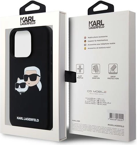 Mbështjellës Karl Lagerfeld Silicone Karl & Choupette MagSafe për iPhone 15 Pro Max, zi